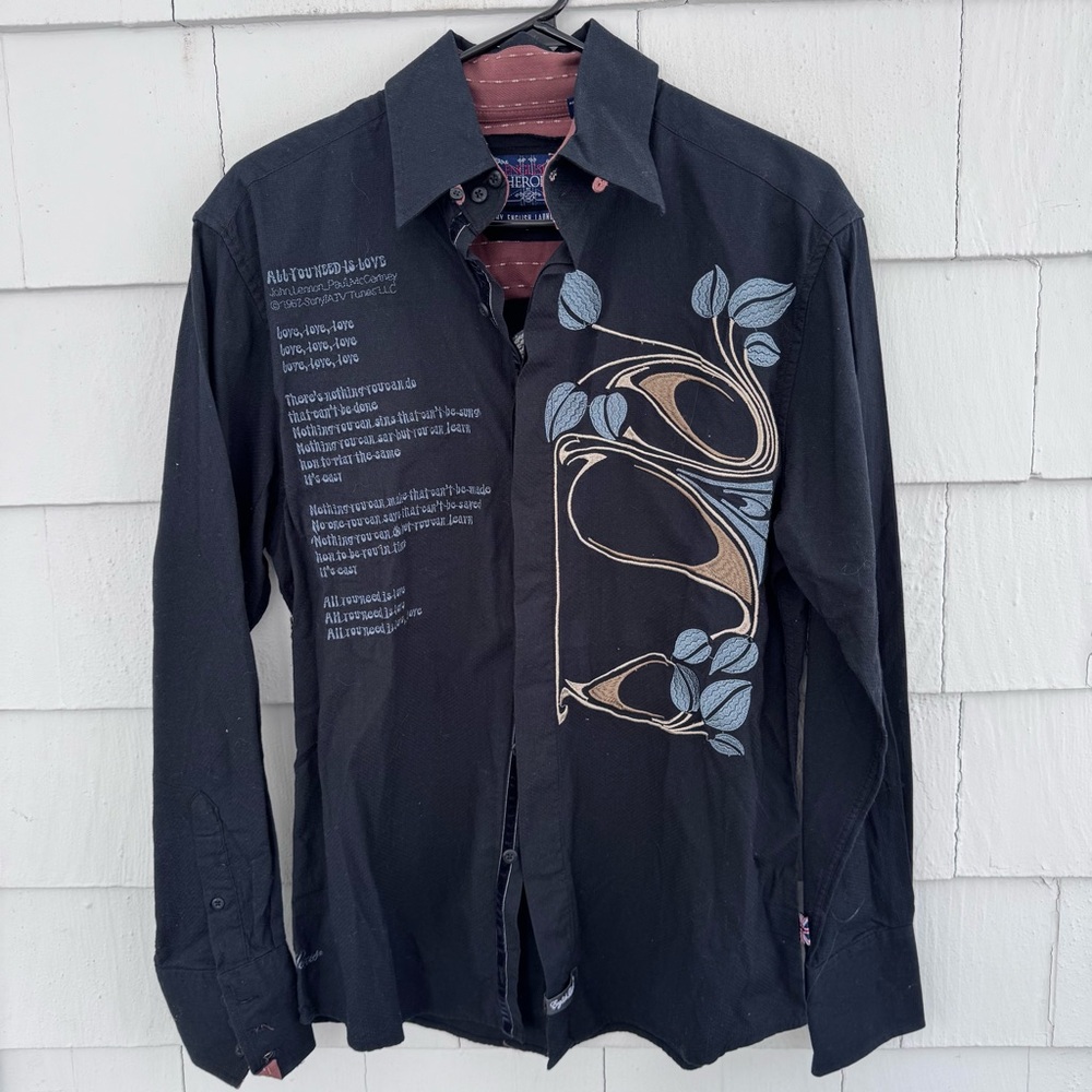 English Laundry English Heroes Beatles Button Down Lyrics Shirt Black size Small